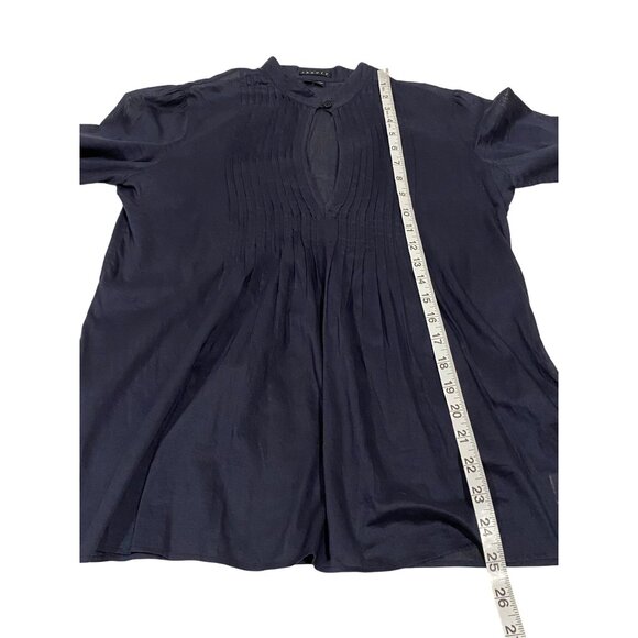 Theory Lexus Cinz Navy Blue Women's Semi Sheer Pintuck Keyhole Blouse Size S - Picture 7 of 7